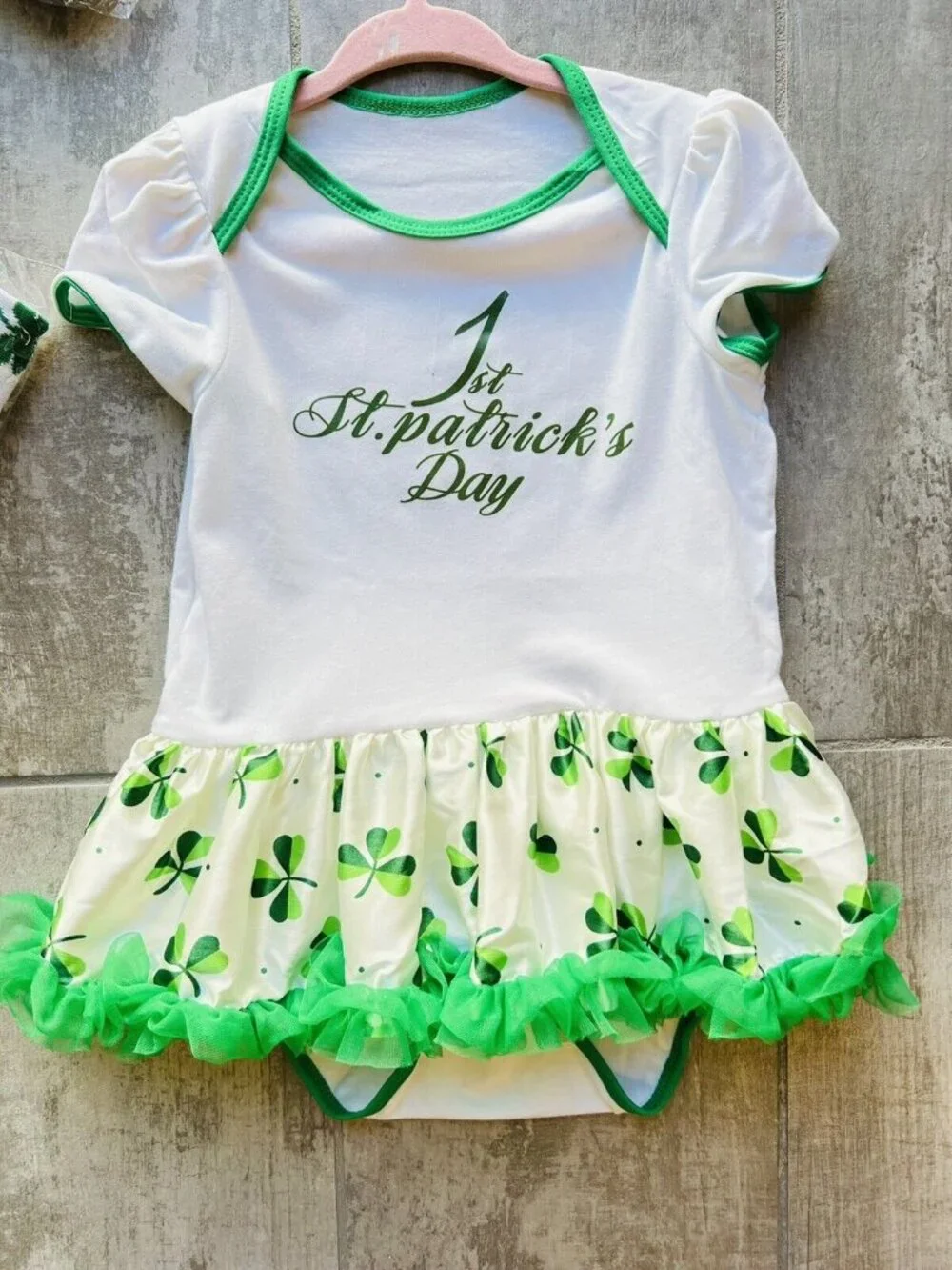 1st St. Patrick's Day Outfit Baby Girl Set Dress Crib Shoes Leg Warmers NEW 12m